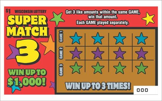 Super Match 3 instant scratch ticket from Wisconsin Lottery - unscratched