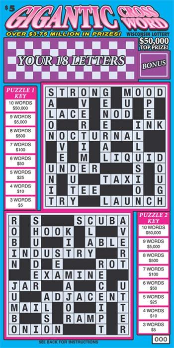 Gigantic Crossword instant scratch ticket from Wisconsin Lottery - unscratched