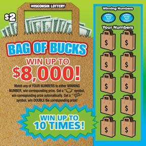 Bag of Bucks instant scratch ticket from Wisconsin Lottery - unscratched