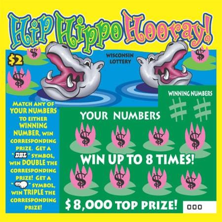 Hip Hippo Hooray instant scratch ticket from Wisconsin Lottery - unscratched
