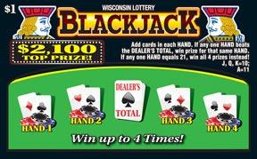 Blackjack instant scratch ticket from Wisconsin Lottery - unscratched