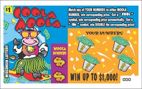 Coola Moola instant scratch ticket from Wisconsin Lottery - unscratched