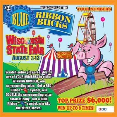 Blue Ribbon Bucks instant scratch ticket from Wisconsin Lottery - unscratched