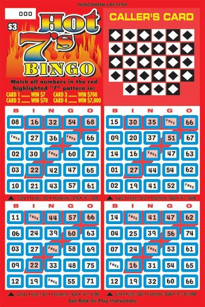Hot 7's Bingo instant scratch ticket from Wisconsin Lottery - unscratched