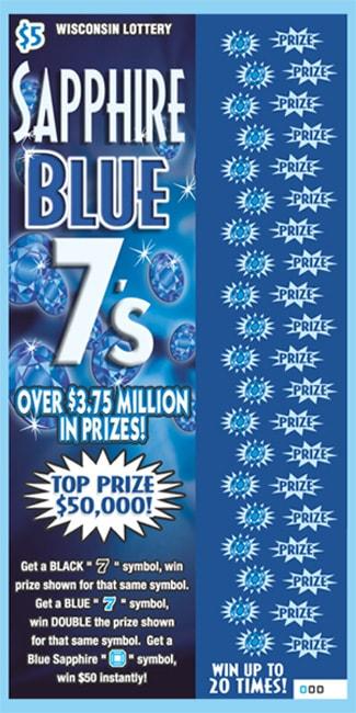 Sapphire Blue 7's instant scratch ticket from Wisconsin Lottery - unscratched
