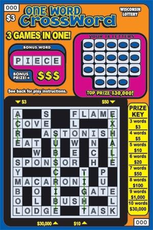 One Word Crossword instant scratch ticket from Wisconsin Lottery - unscratched