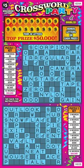 Crossword Party instant scratch ticket from Wisconsin Lottery - unscratched