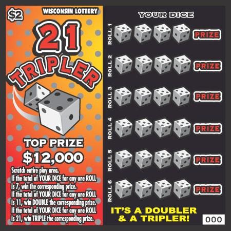 21 Tripler instant scratch ticket from Wisconsin Lottery - unscratched
