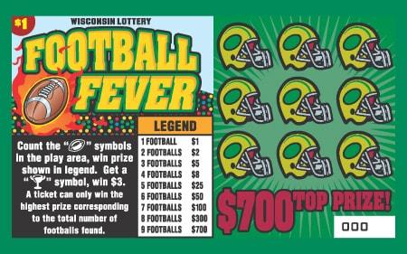 Football Fever instant scratch ticket from Wisconsin Lottery - unscratched