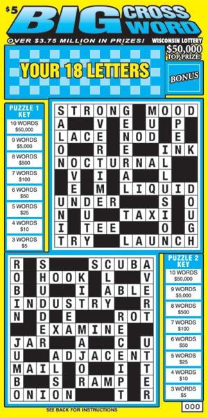 Big Crossword instant scratch ticket from Wisconsin Lottery - unscratched