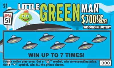 Little Green Man instant scratch ticket from Wisconsin Lottery - unscratched