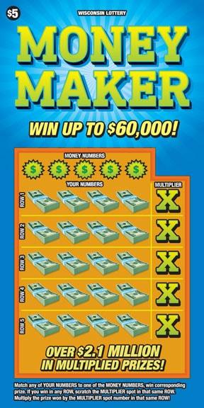 Money Maker instant scratch ticket from Wisconsin Lottery - unscratched