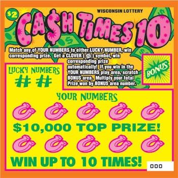 Cash Times 10 instant scratch ticket from Wisconsin Lottery - unscratched
