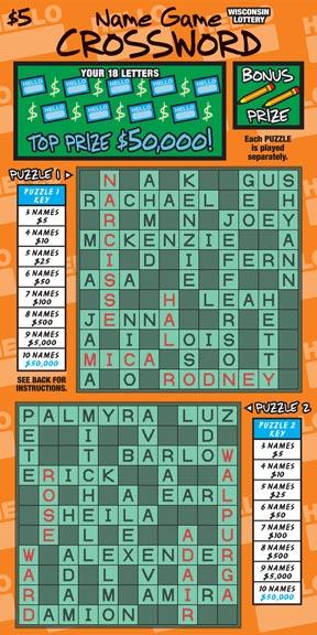 Name Game Crossword instant scratch ticket from Wisconsin Lottery - unscratched