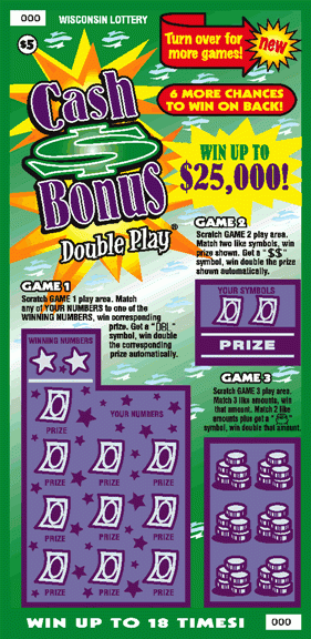 Cash Bonus Double Play instant scratch ticket from Wisconsin Lottery - unscratched