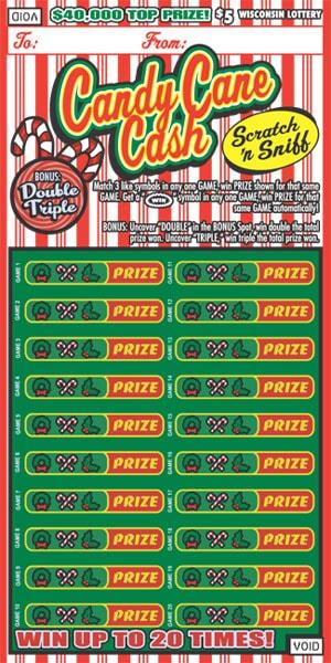 Candy Cane Cash instant scratch ticket from Wisconsin Lottery - unscratched