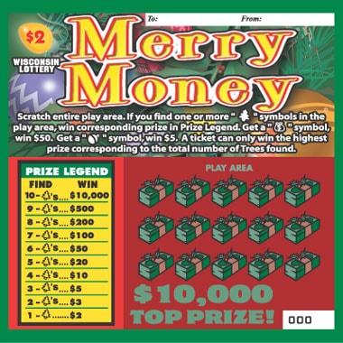 Merry Money instant scratch ticket from Wisconsin Lottery - unscratched