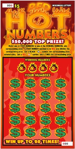 Red Hot Numbers instant scratch ticket from Wisconsin Lottery - unscratched