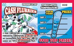 Cash Flurries instant scratch ticket from Wisconsin Lottery - unscratched
