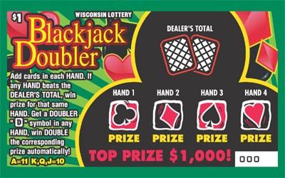 Blackjack Doubler instant scratch ticket from Wisconsin Lottery - unscratched