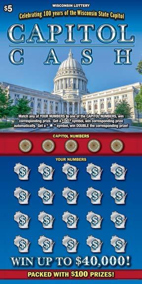 Capitol Cash instant scratch ticket from Wisconsin Lottery - unscratched