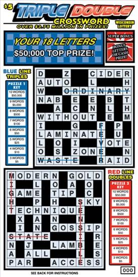 Triple Double Crossword instant scratch ticket from Wisconsin Lottery - unscratched