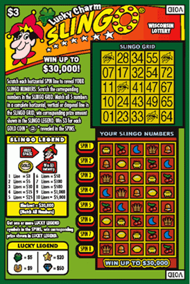 Lucky Charm Slingo instant scratch ticket from Wisconsin Lottery - unscratched