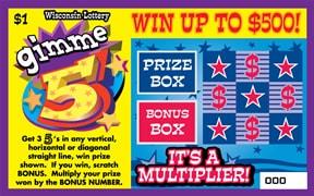 Gimme 5 instant scratch ticket from Wisconsin Lottery - unscratched