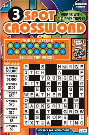 3 Spot Crossword instant scratch ticket from Wisconsin Lottery - unscratched