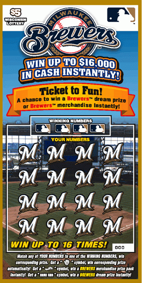Milwaukee Brewers instant scratch ticket from Wisconsin Lottery - unscratched