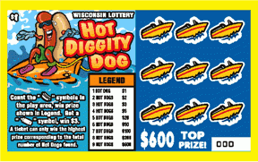 Hot Diggity Dog instant scratch ticket from Wisconsin Lottery - unscratched