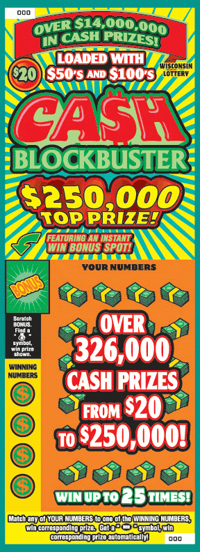 Cash Blockbuster instant scratch ticket from Wisconsin Lottery - unscratched