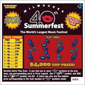 Summerfest instant scratch ticket from Wisconsin Lottery - unscratched