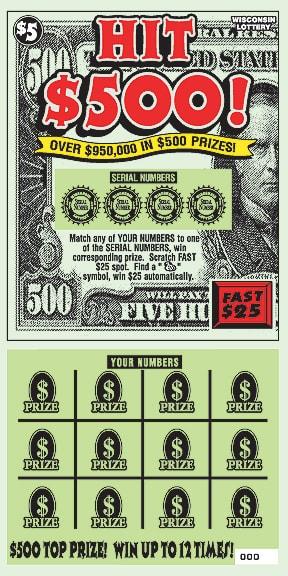Hit $500 instant scratch ticket from Wisconsin Lottery - unscratched