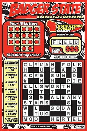 Badger State Crossword instant scratch ticket from Wisconsin Lottery - unscratched