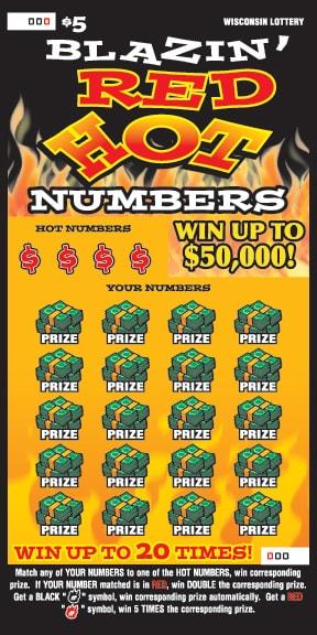 Blazin' Red Hot Numbers instant scratch ticket from Wisconsin Lottery - unscratched