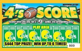 4's Score instant scratch ticket from Wisconsin Lottery - unscratched