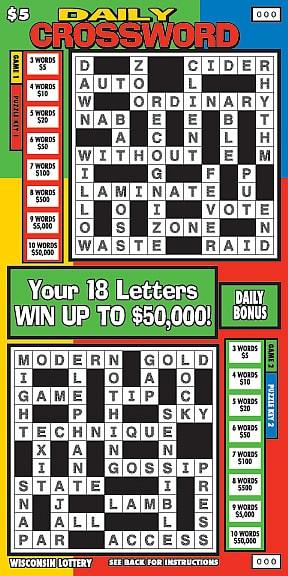 Daily Crossword instant scratch ticket from Wisconsin Lottery - unscratched