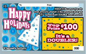 Happy Holidays instant scratch ticket from Wisconsin Lottery - unscratched