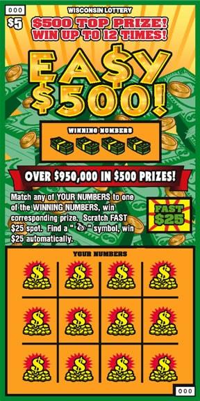 Easy $500 instant scratch ticket from Wisconsin Lottery - unscratched