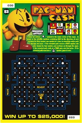 Pacman Cash instant scratch ticket from Wisconsin Lottery - unscratched