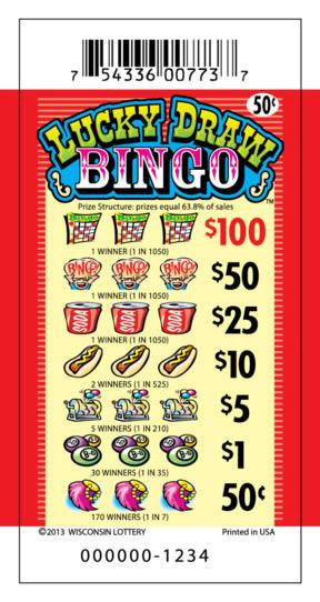Lucky Draw Bingo pull tab ticket from Wisconsin Lottery - unscratched