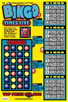 Bingo Times 5 instant scratch ticket from Wisconsin Lottery - unscratched