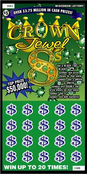 Crown Jewel 8s instant scratch ticket from Wisconsin Lottery - unscratched