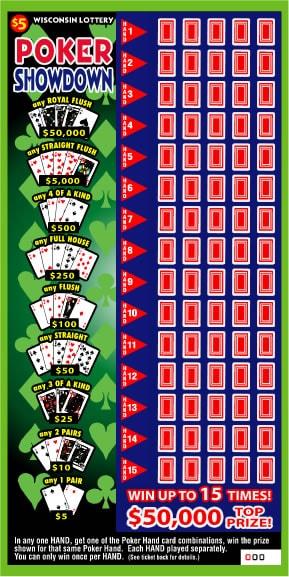 Poker Showdown instant scratch ticket from Wisconsin Lottery - unscratched
