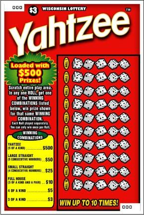 Yahtzee instant scratch ticket from Wisconsin Lottery - unscratched
