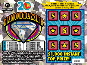 Diamond Dazzler instant scratch ticket from Wisconsin Lottery - unscratched