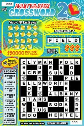Anniversary Crossword instant scratch ticket from Wisconsin Lottery - unscratched