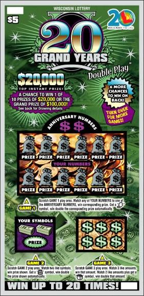 20 Grand Years instant scratch ticket from Wisconsin Lottery - unscratched