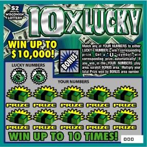 10X Lucky instant scratch ticket from Wisconsin Lottery - unscratched